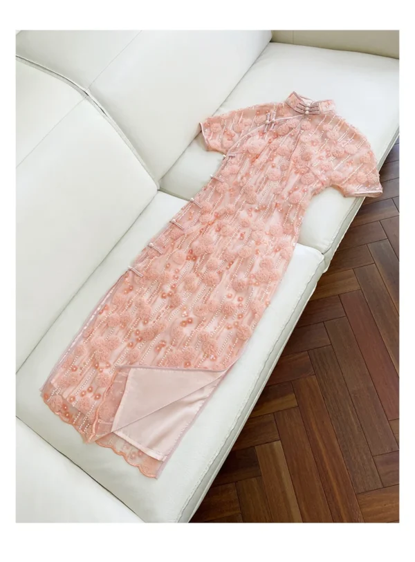 lingzhiwusis Pink Cheongsam Dress Vintage Chinese Style Top Quality Formal Dresses Beading Sequins Elegant Vestidos New Arrive